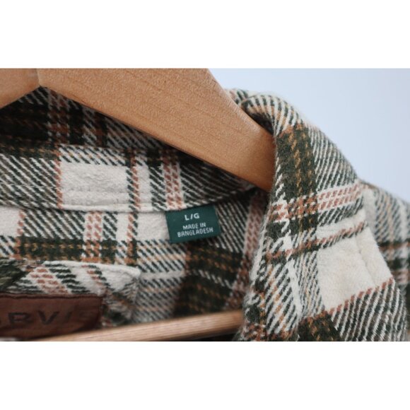 Orvis Mens L/G Plaid Flannel Button-Up Shirt Green & Cream Cotton Outdoors Camp - Picture 3 of 16